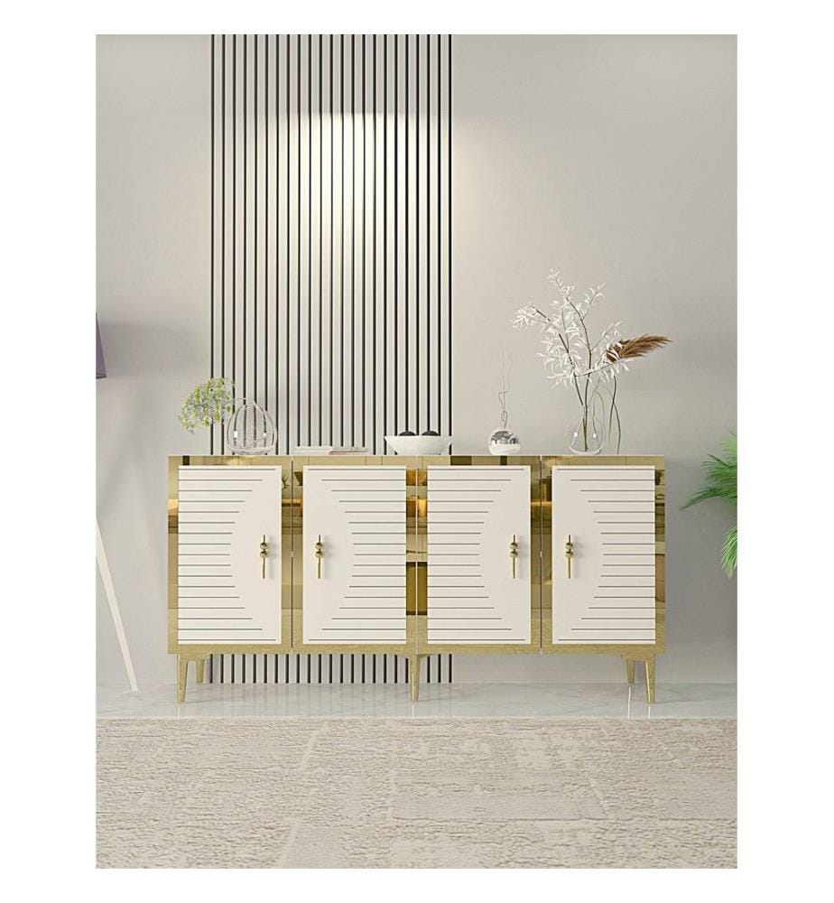 Console, blanc, doré, PANNEAU DE PARTICULES 100 % REVÊTU DE MÉLAMINE