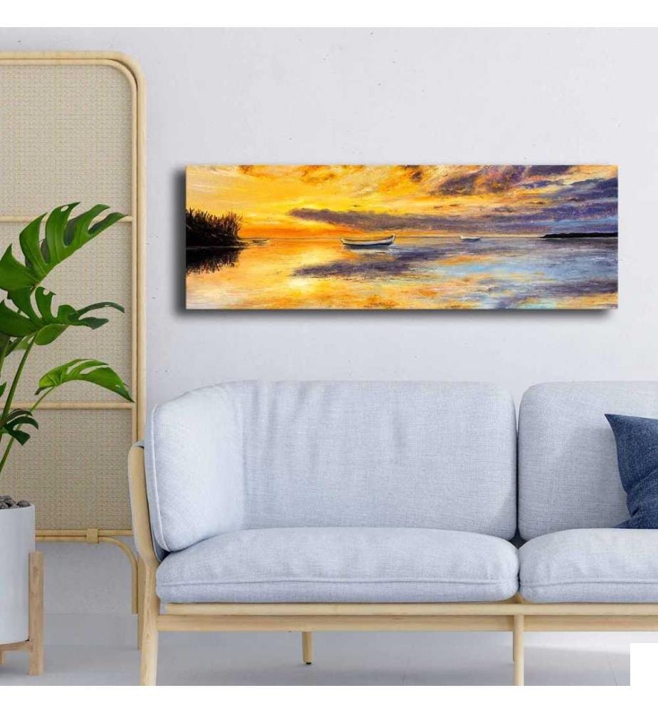 Peinture décorative sur toile, jaune, orange, bleu, noir, 100% toile, cadre en bois de pin