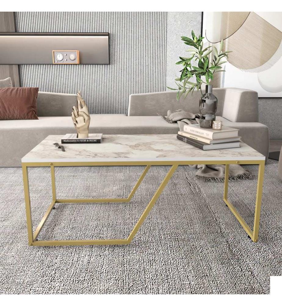 Blanc, Or, Tables Basses, 48X120X60 cm, Assiette De Particules Enrobée De Mélamine