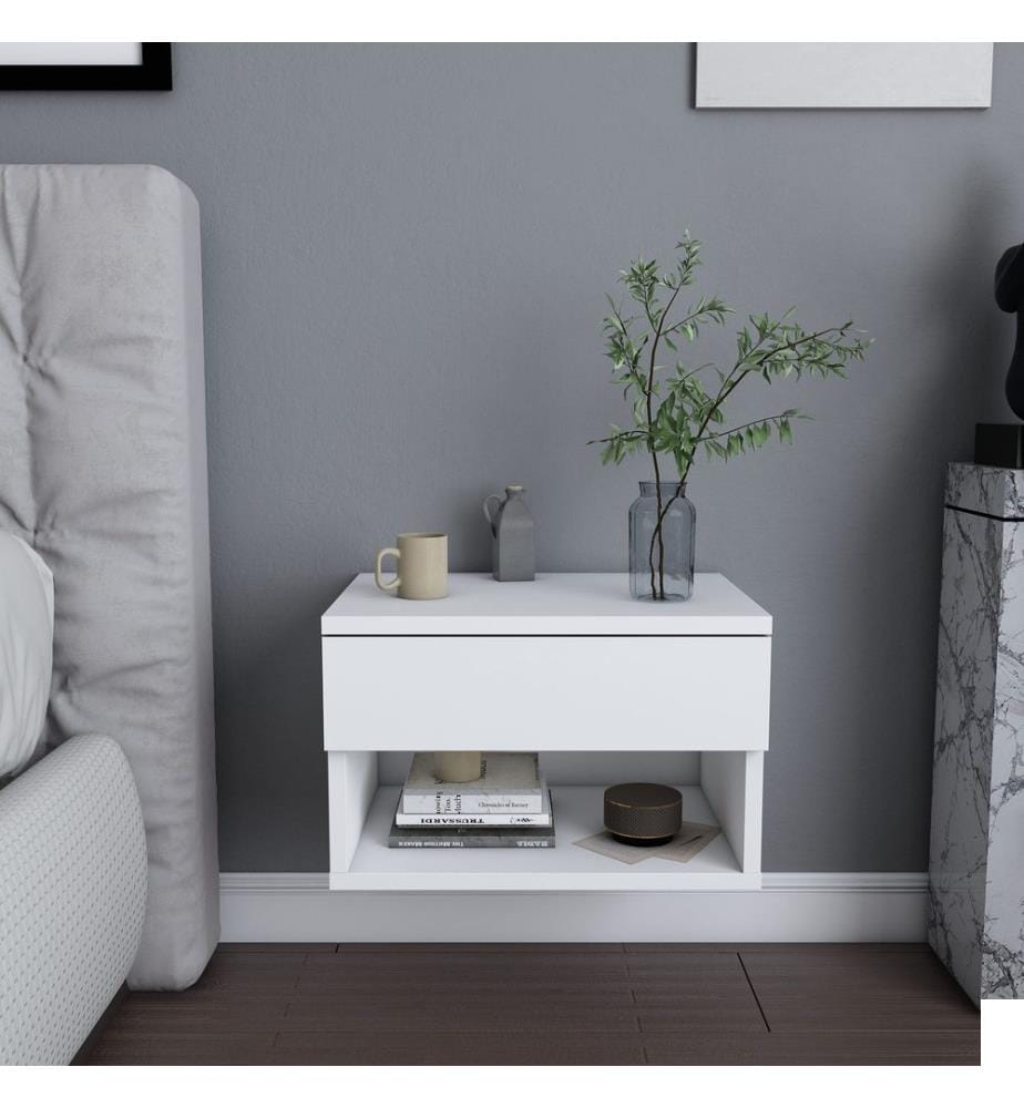 Blanc, Tables De Chevet Et Armoires, 31,9X44.6X29 cm, Plaque De Particules Recouvertes De Mélamine