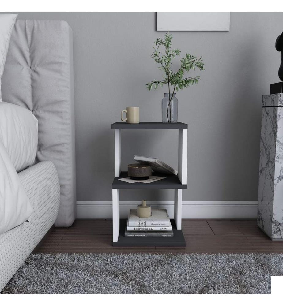 Anthracite, Blanc, Tables De Chevet Et Armoires, 49.4X29.6X29,6 cm, Plaque De Particules À Couche En Mélamine