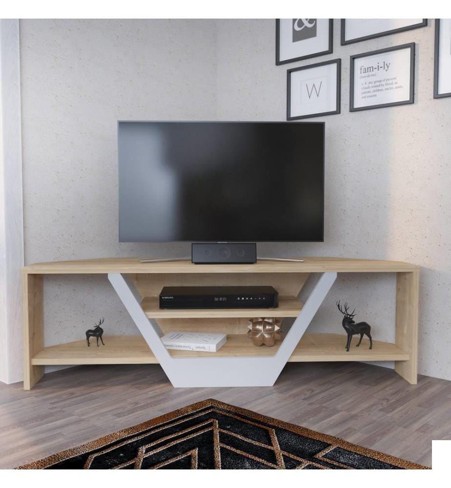 Blanc, Chêne, Armoires De Télévision, 36,8X120X35 cm, Plaque De Particules Enrobée De Mélamine