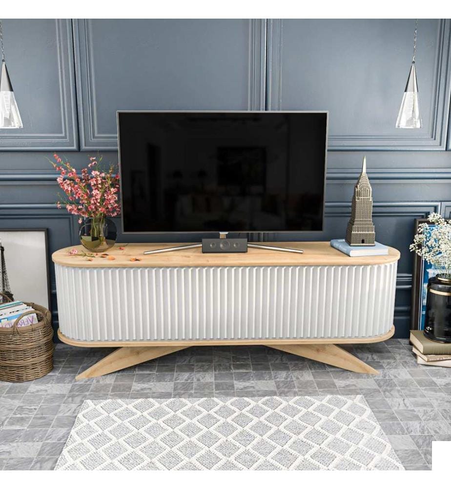 Meuble TV, Saphir, Blanc, Panneau de particules mélaminé