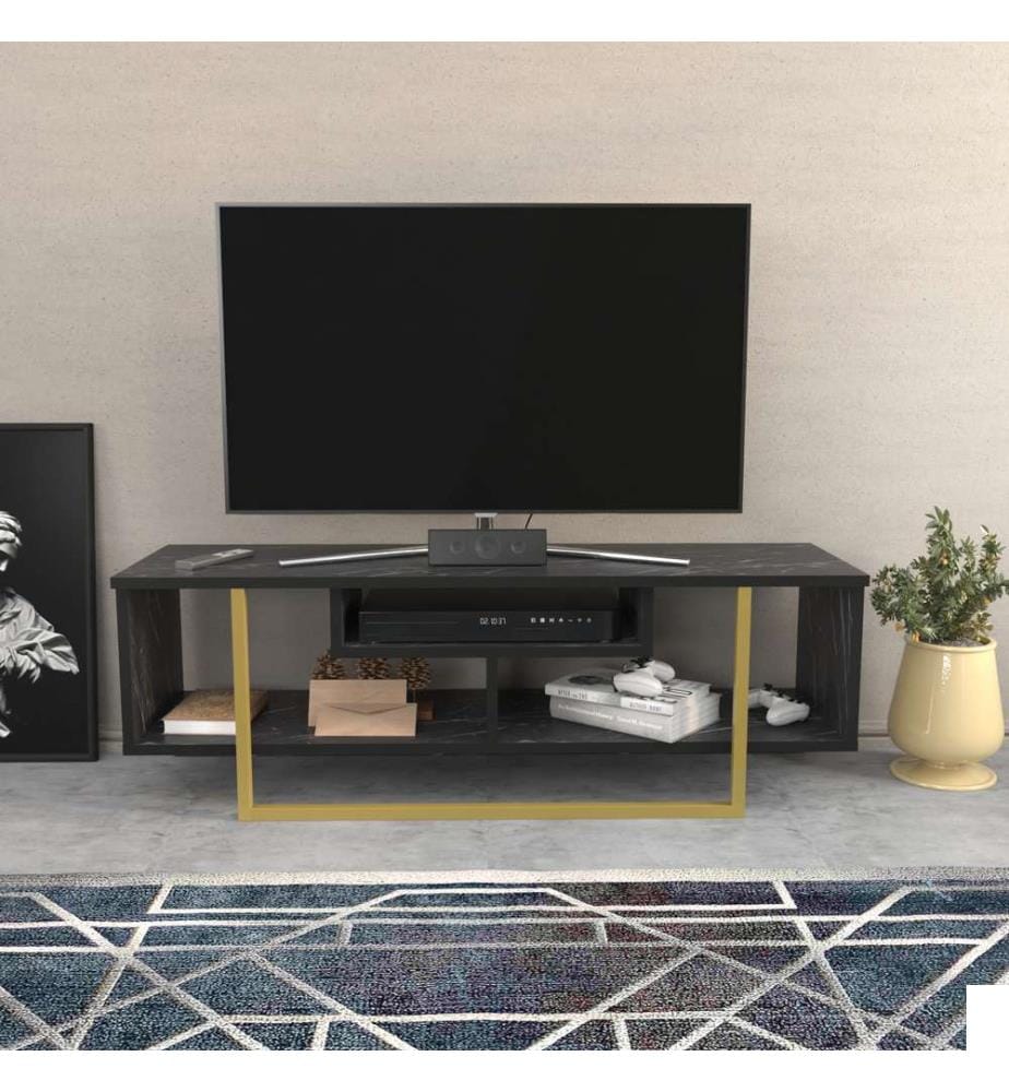 Noir, Or, Armoires Tv, 40,2X120X35,2 cm, Plaque De Particules À Revêtement En Mélamine