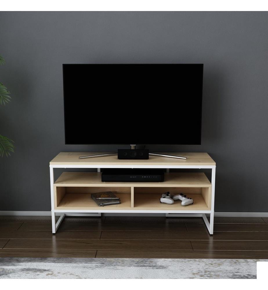 Blanc, Chêne, Armoires De Télévision, 49,9X110X35 cm, Plaque De Particules À Revêtement En Mélamine