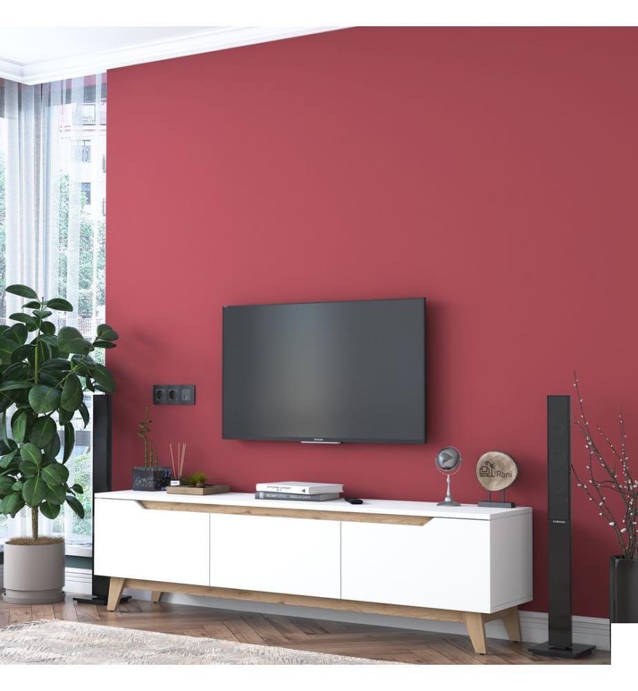 Stand De Télévision, Blanc Noix, Disque De Particules À En Mélamine