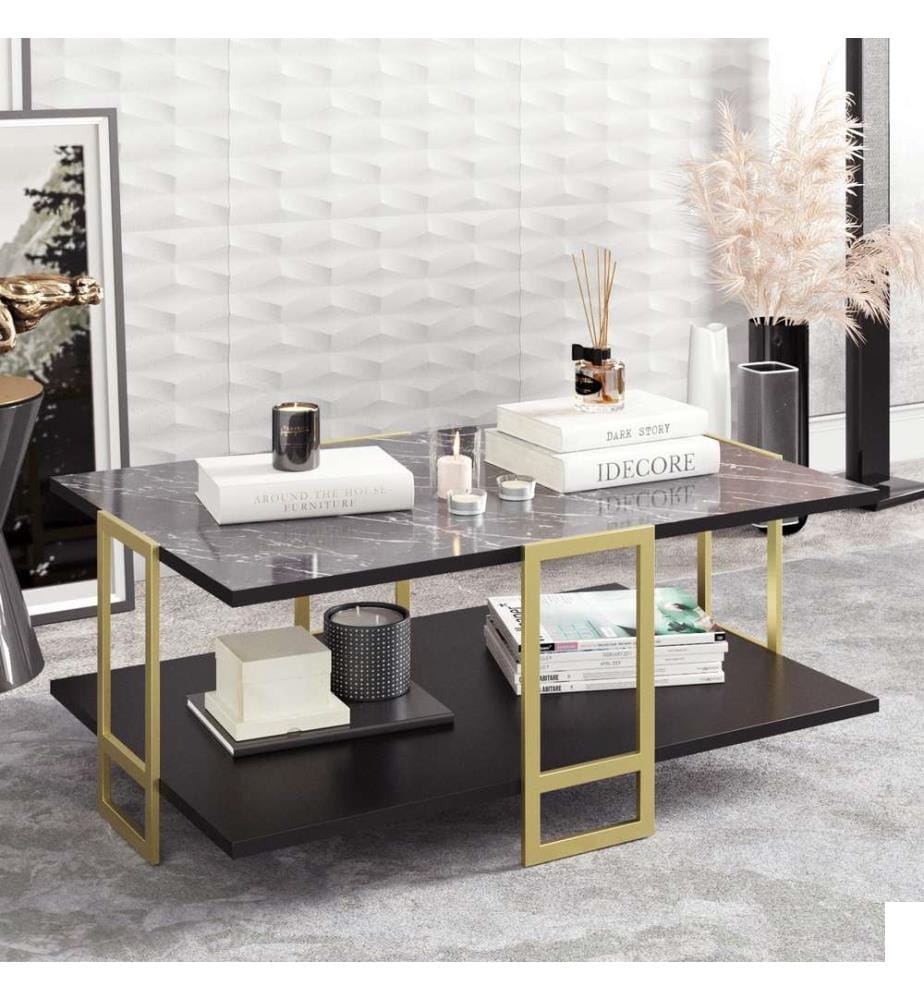 Or, Noir, Tables Basses, 36,6X91,5X61,5 cm, Plaque De Particules À Revêtement En Mélamine