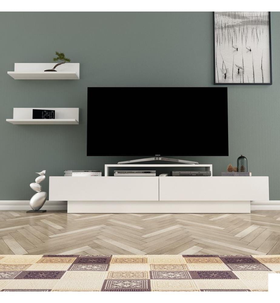 Blanc, Armoires Tv, 40X180X31 cm, Plaque De Particules Enrobée De Mélamine