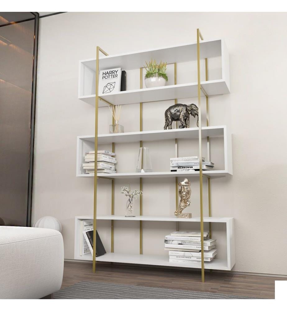 Etagère, Blanc, Or, Panneau de particules mélaminé