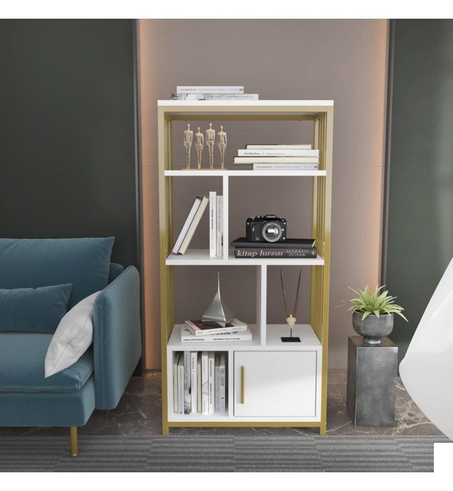 Etagère, Blanc, Or, Panneau de particules mélaminé