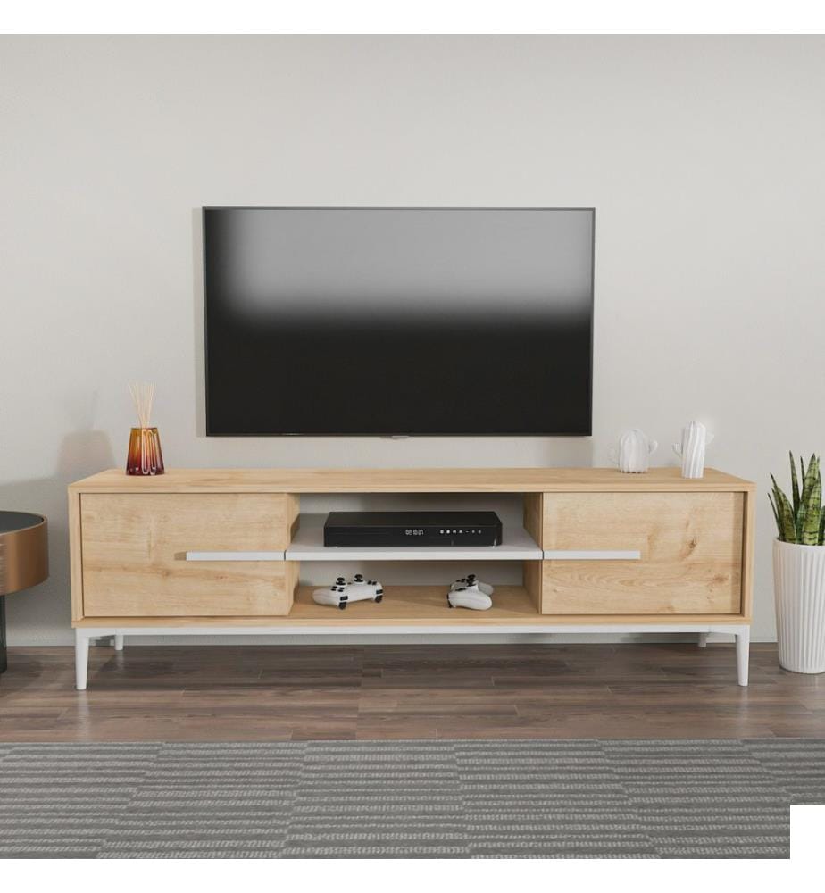 Meuble TV, Chêne, Blanc, Panneau de particules mélaminé