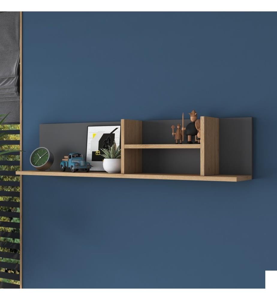 Etagère murale, Noyer, Anthracite, Panneau de particules mélaminé