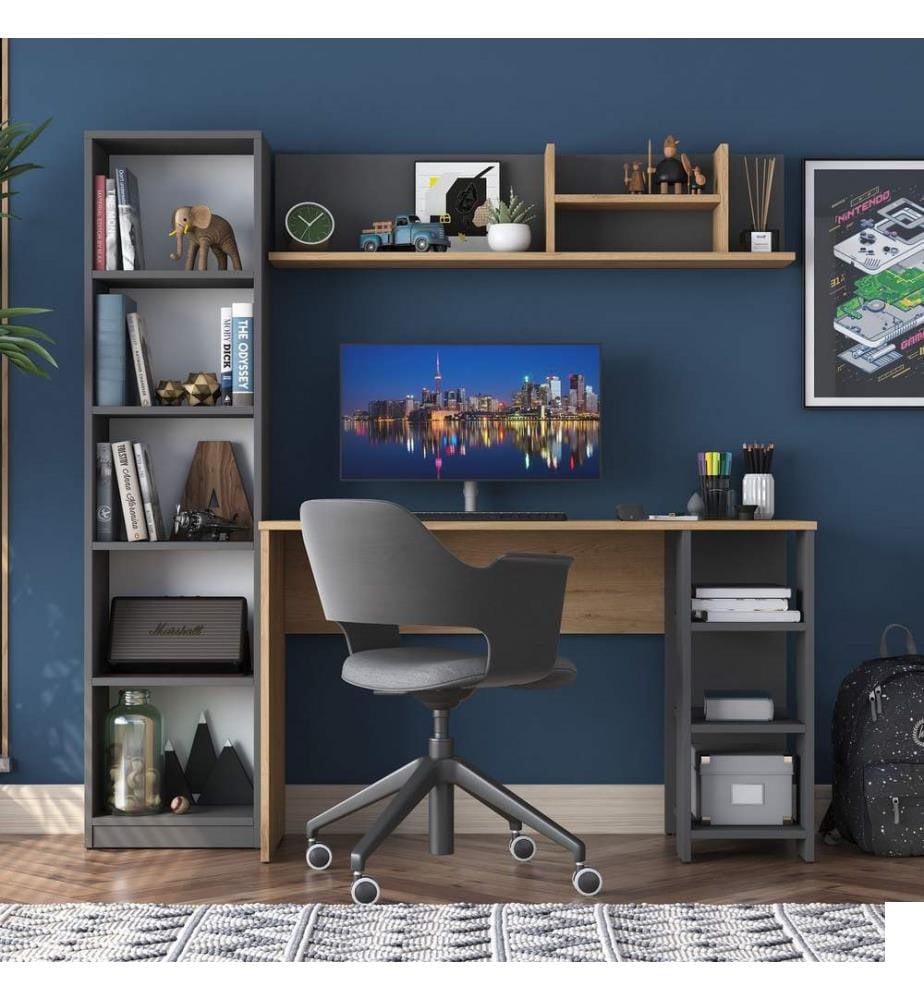 Bureau d'étude, Noyer, Anthracite, Panneau de particules mélaminé