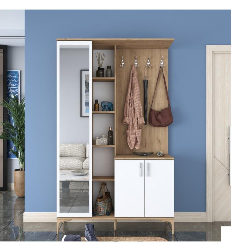 Meuble d'entrée, noyer, blanc, panneau de particules mélaminé E1 Quality Chipboard