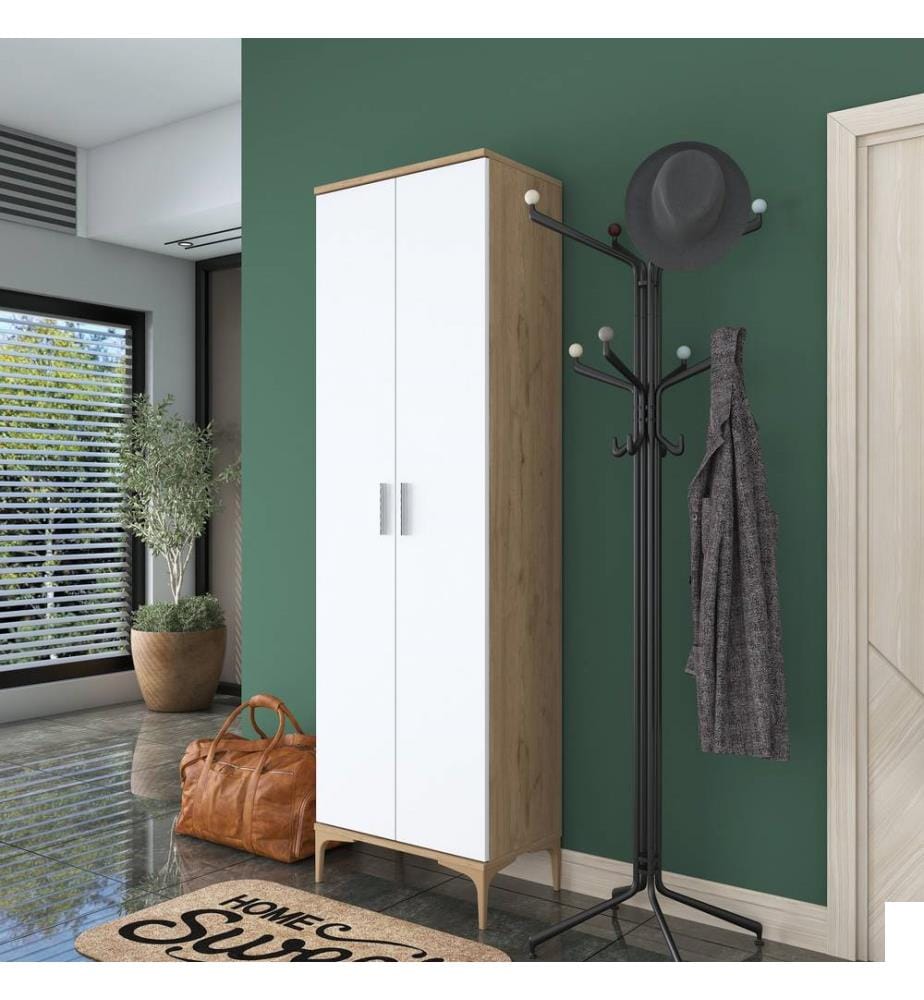 Porte-manteau, noyer, blanc, mélaminé E1 Quality Chipboard