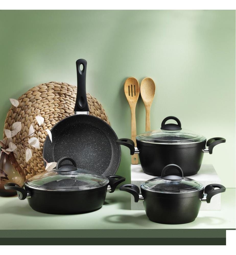 Set de casseroles, 7 pièces, noir, revêtement antiadhésif ILAG