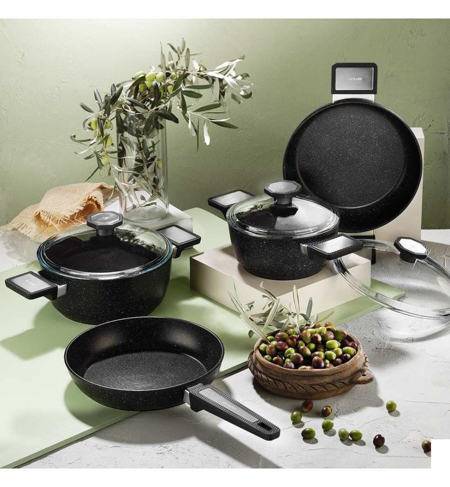 Set de casseroles, 7 pièces, noir, casserole 1 : 20 cm (1 pièce)