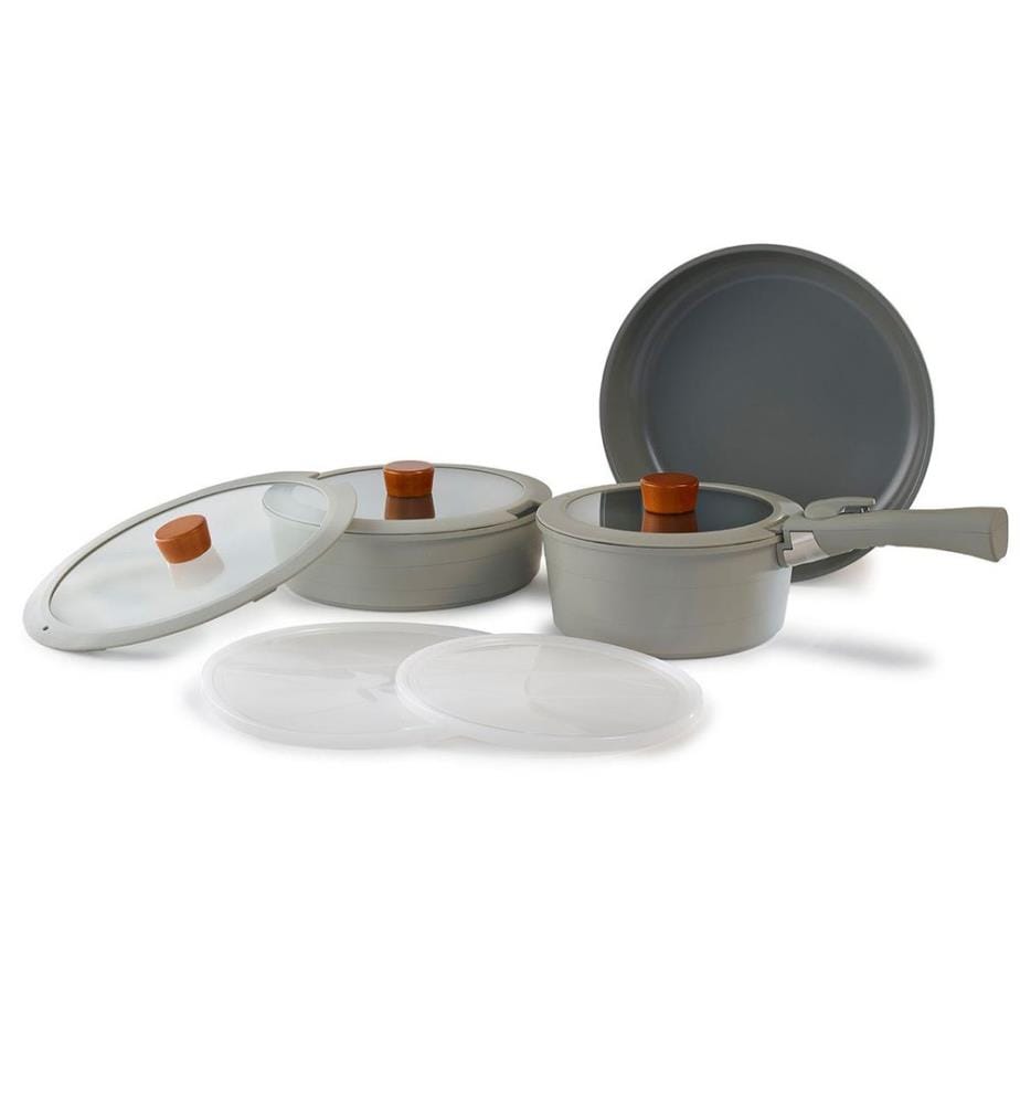 Set de casseroles, 9 pièces, gris, 100 % ALUMINIUM