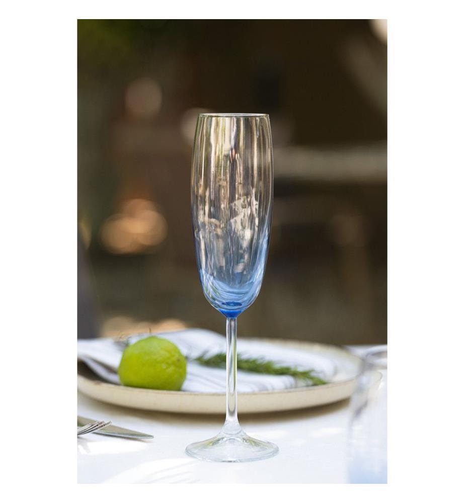 Service de verres à champagne, 4 pièces, bleu, 100% VERRE