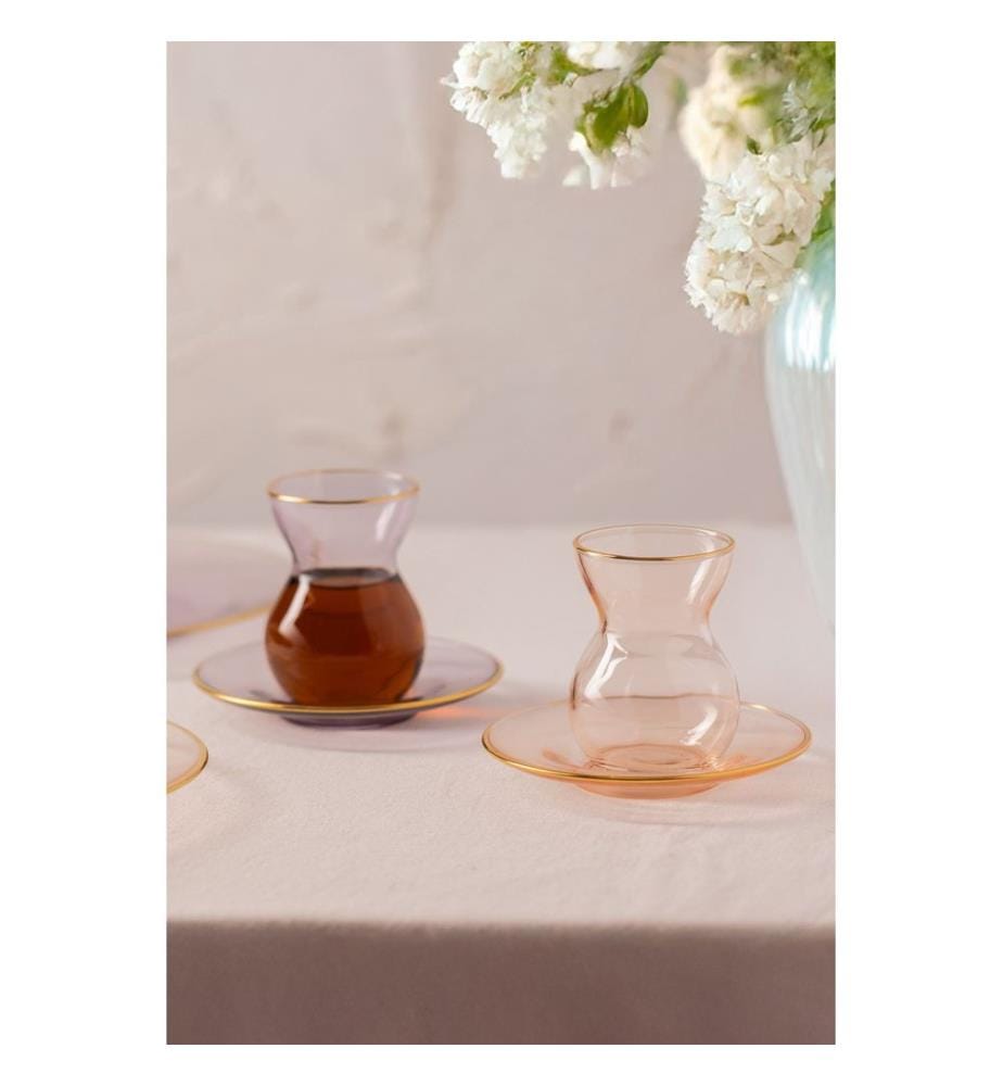 Set de verres à thé, 12 pièces, violet, saumon, bleu, 100% VERRE