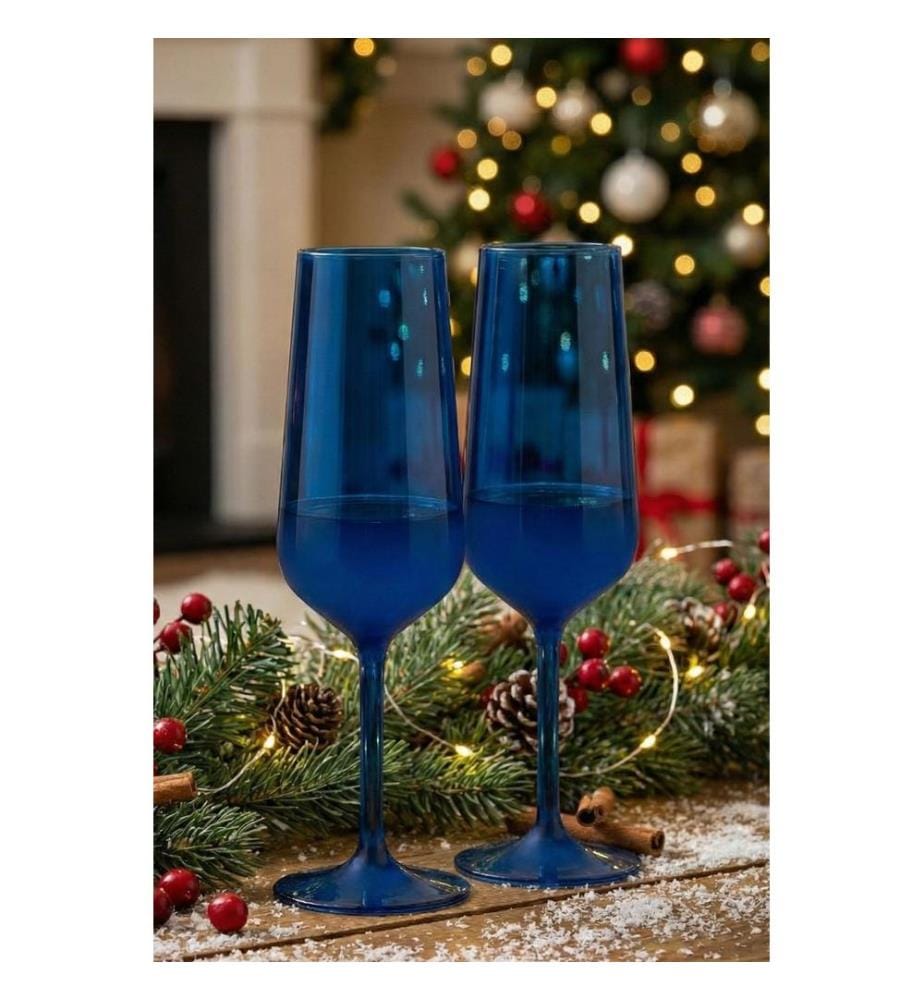 Set de verres à champagne, 2 pièces, bleu, 100% VERRE