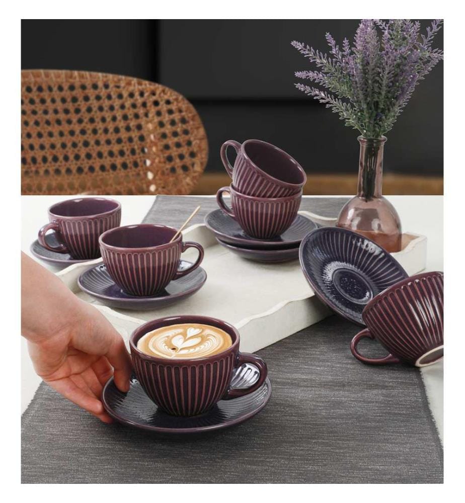 Set de tasses à thé, 12 pièces, violet, céramique, n'absorbe pas l'eau