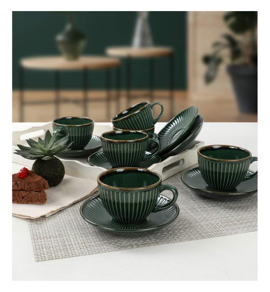 Set de tasses à thé, 12 pièces, vert, céramique, n'absorbe pas l'eau