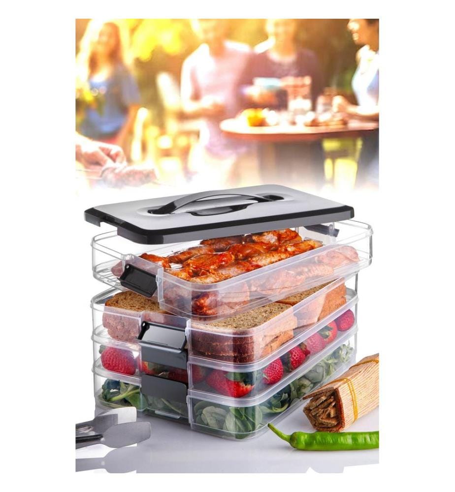 Boîte de rangement, 4 pièces, noir, 100% PLASTIQUE