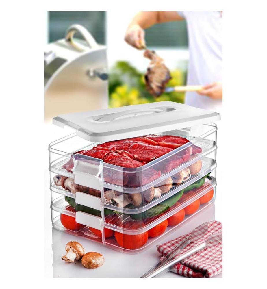 Boîte de rangement, 4 pièces, blanc, 100% PLASTIQUE