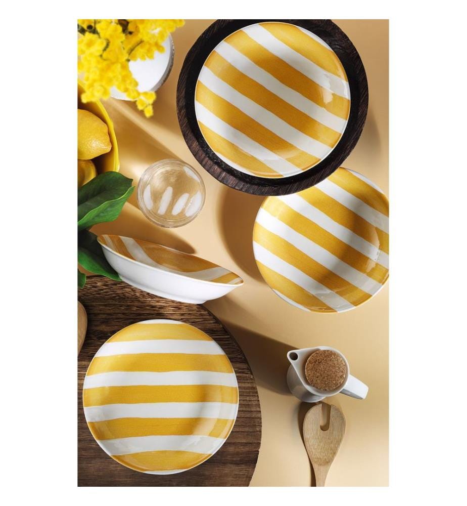 Service à gâteaux, 4 pièces, jaune, 100% PORCELAINE