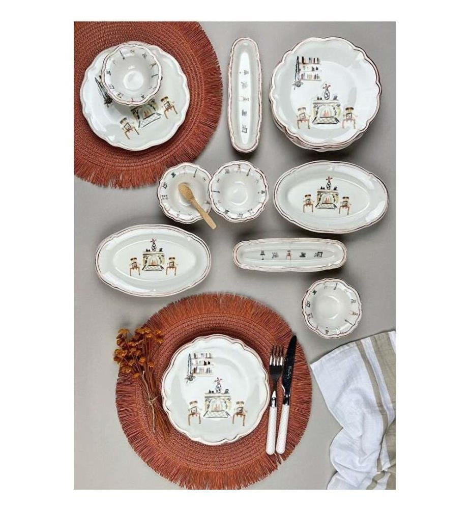 Service à déjeuner, 14 pièces, Multicolore, 100% PORCELAINE