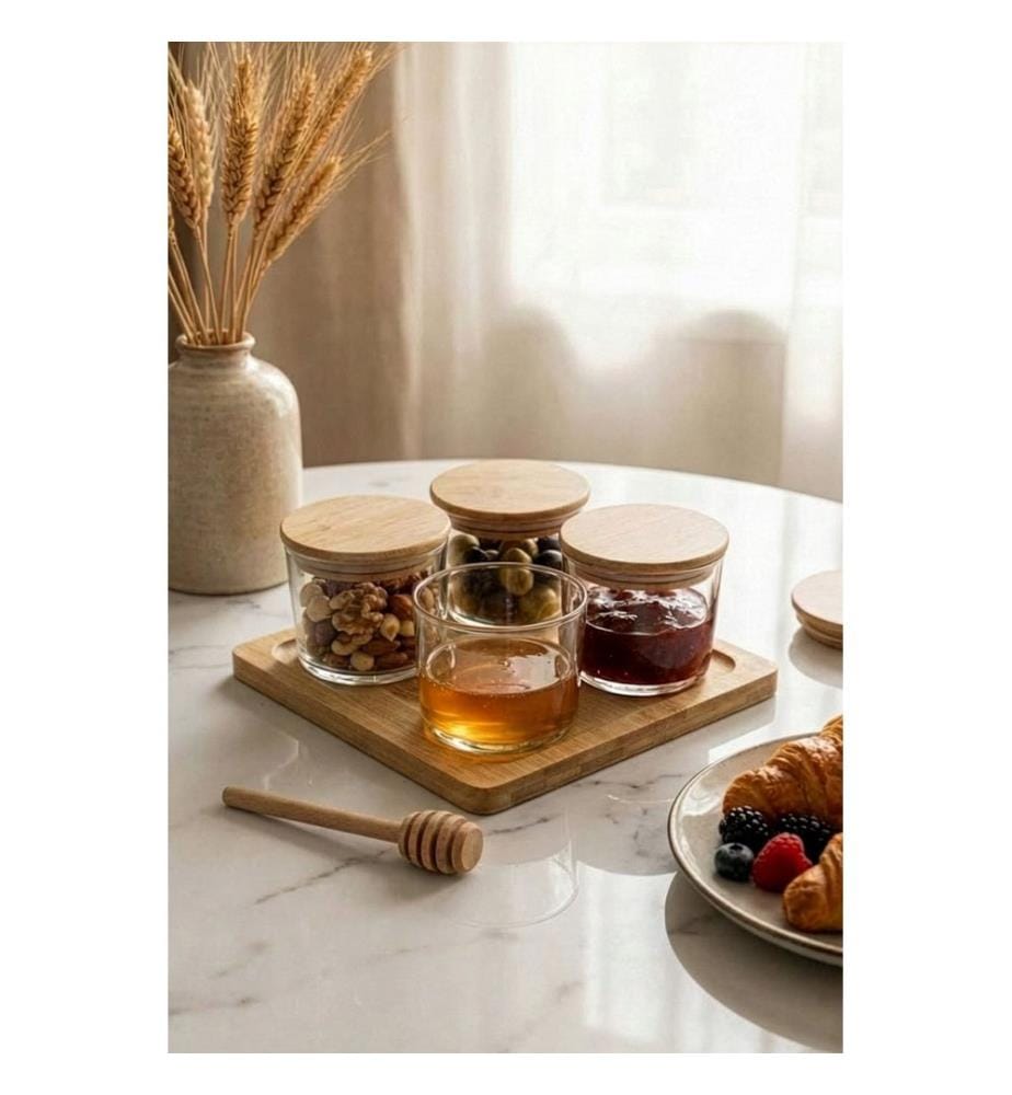 Ensemble de boîtes de rangement, 5 pièces, 100 % verre, bambou