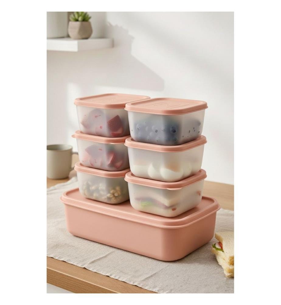 Ensemble de boîtes de rangement, 7 pièces, 100 % plastique, rose