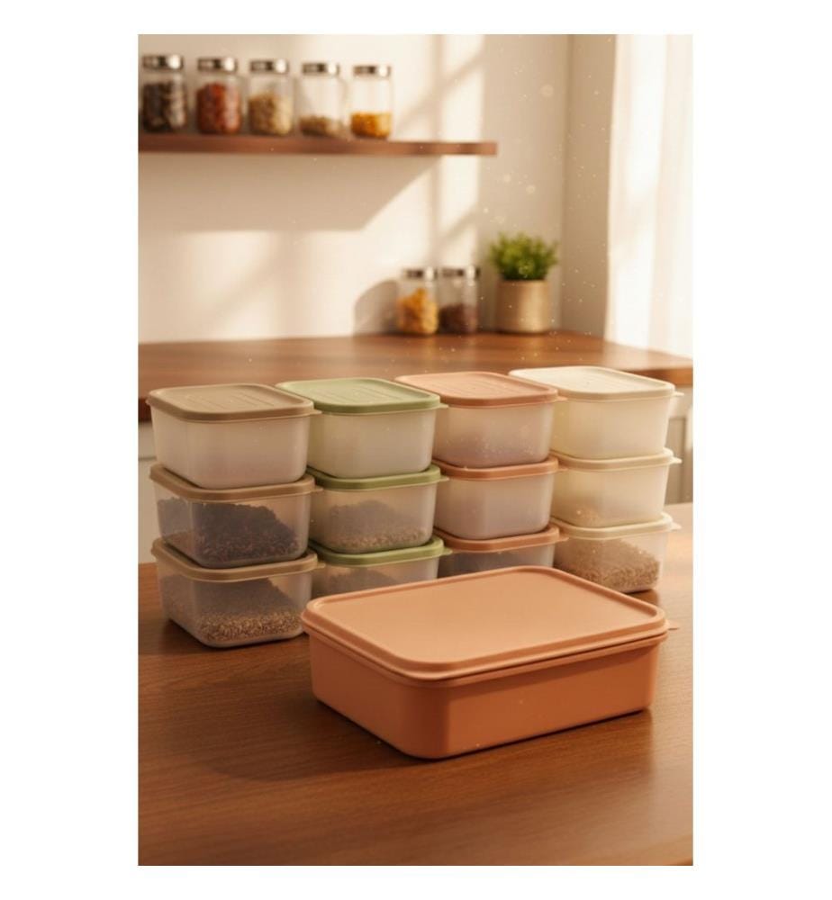 Ensemble de boîtes de rangement, 13 pièces, 100 % plastique, rose