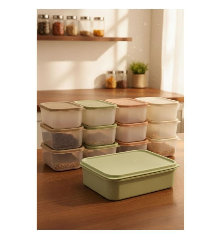 Ensemble de boîtes de rangement, 13 pièces, 100 % plastique, vert
