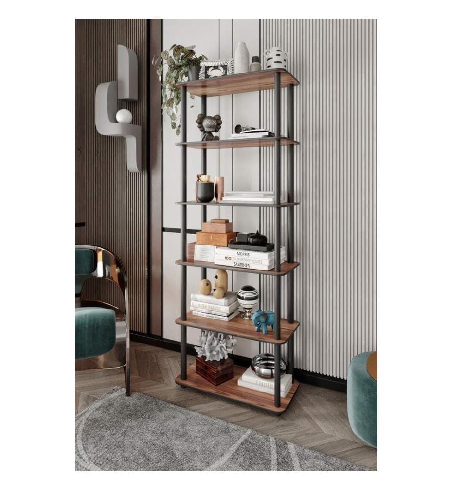 Étagère, noyer, 100 % MDF, pieds en bois