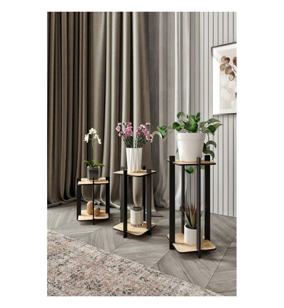 Support pour plantes en bois, chêne, 100 % MDF, pieds en bois