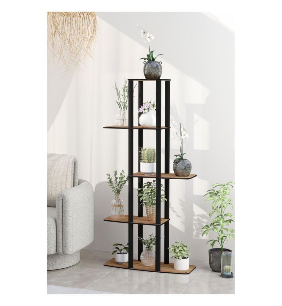 Support pour plantes en bois, noyer, 100 % MDF, pieds en bois