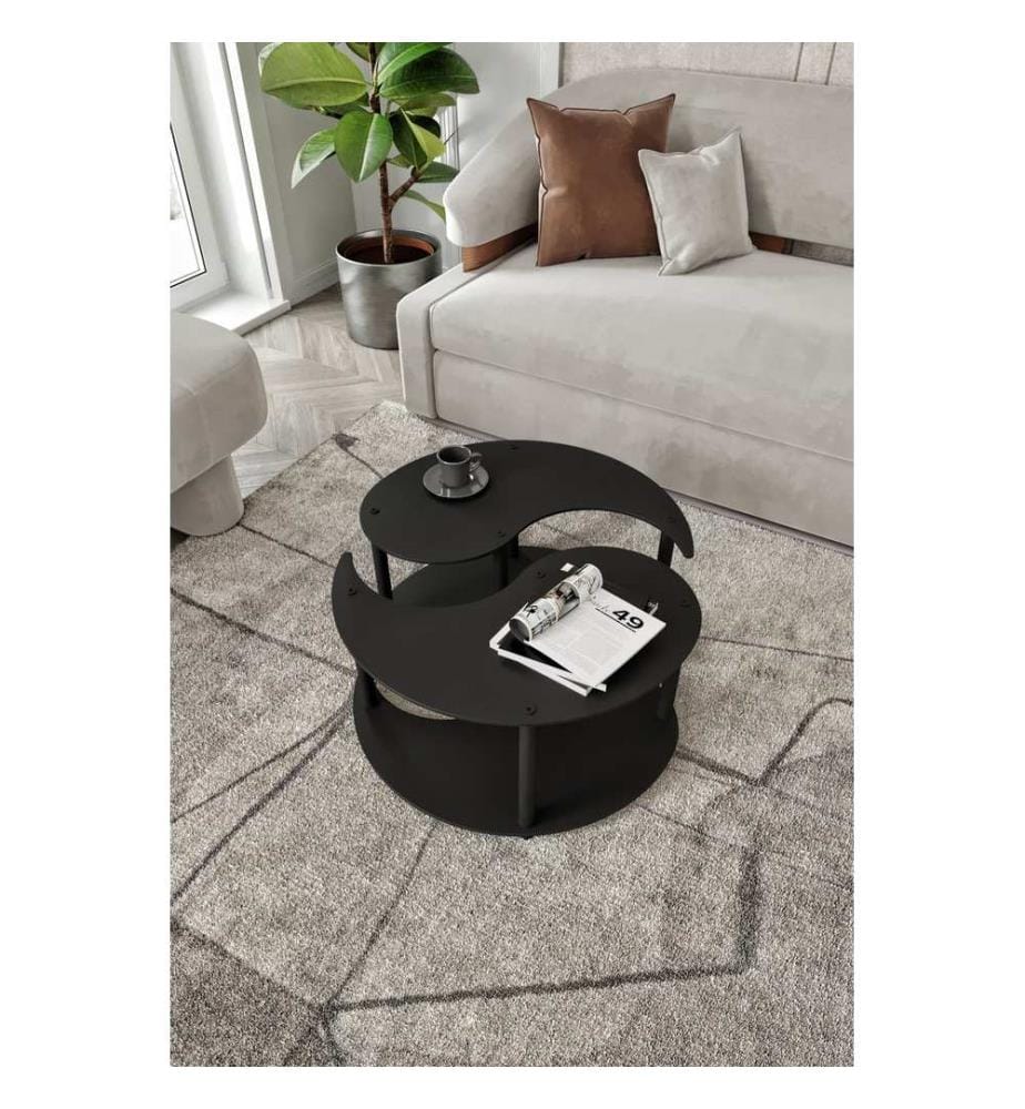 Ensemble de tables basses, noir, 100 % MDF, pieds en bois
