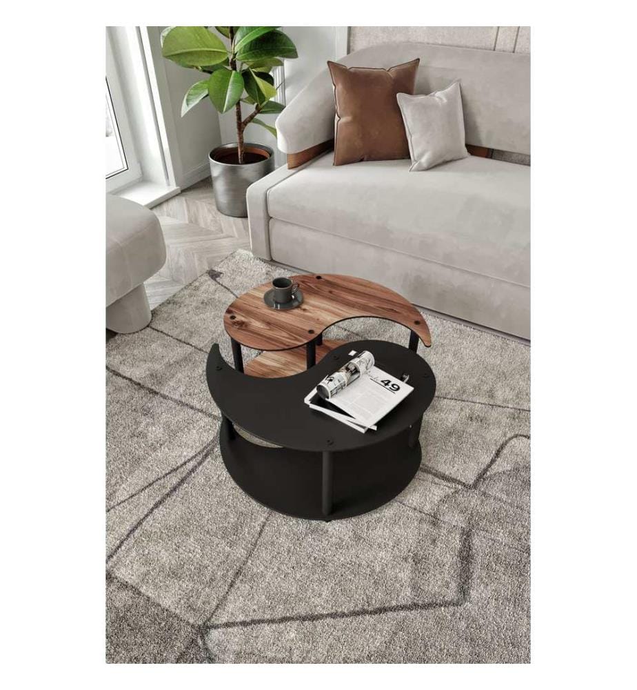 Ensemble de tables basses, noyer, 100 % MDF, pieds en bois
