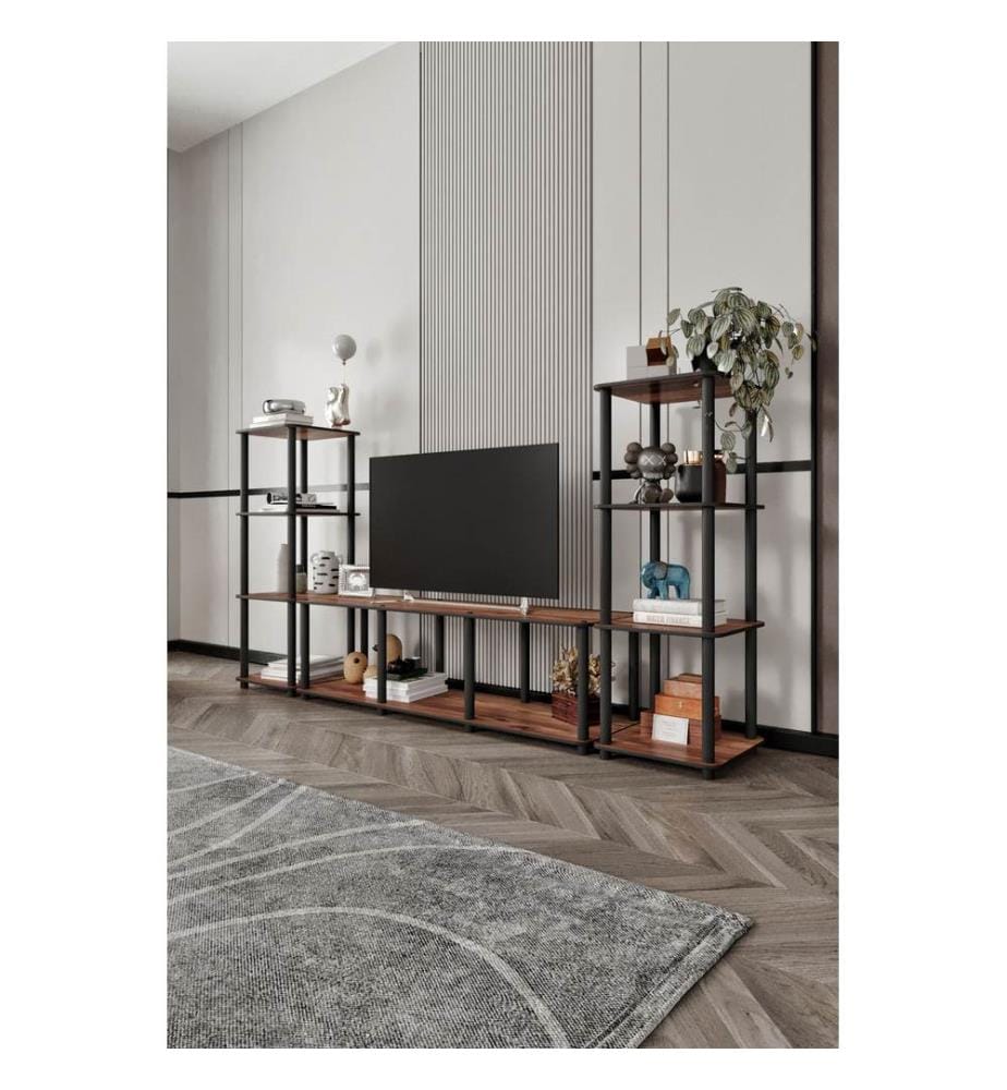 Meuble TV, noyer, 100 % MDF, pieds en bois