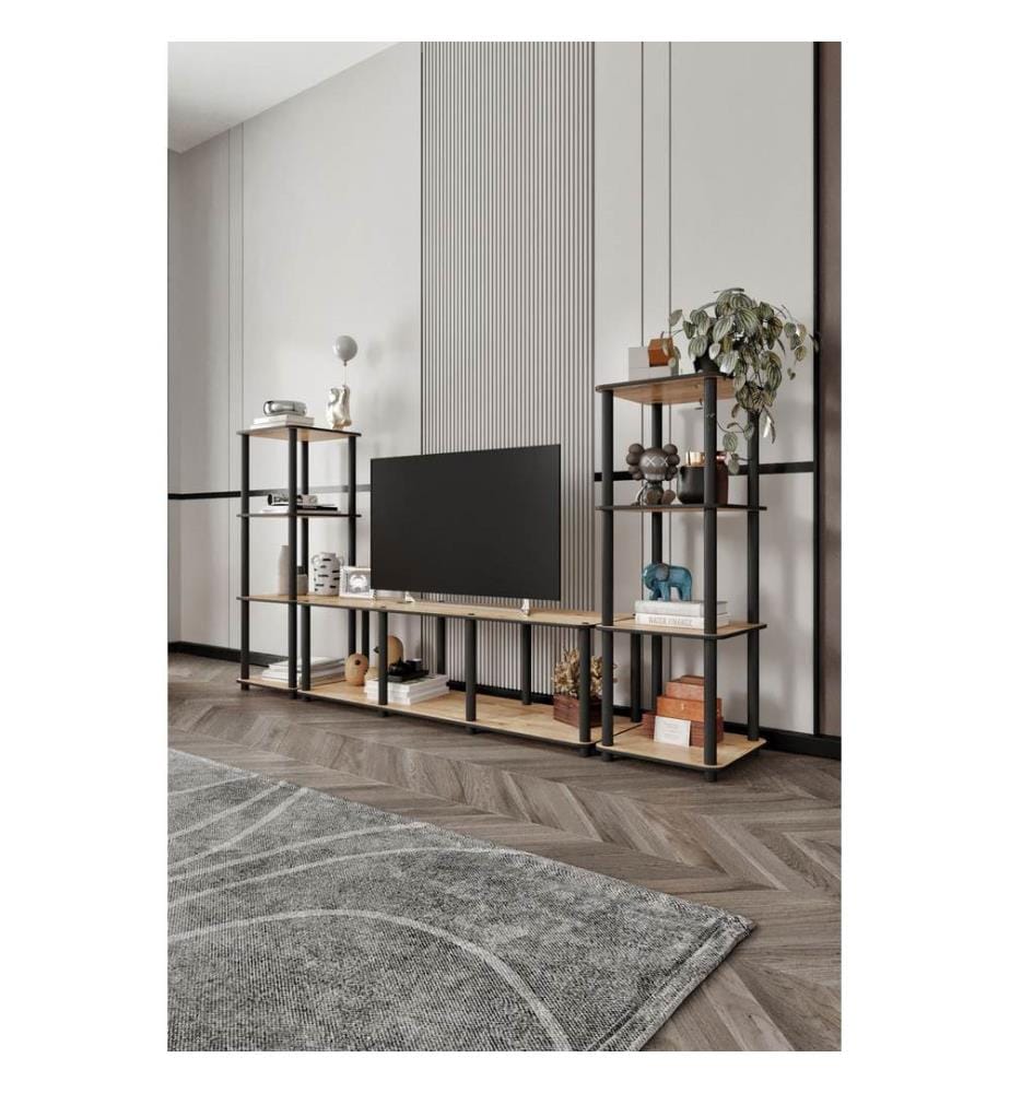 Meuble TV, chêne, 100 % MDF, pieds en bois