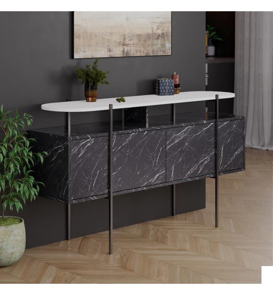 Console, Blanc Bendir, Plaque De Particules Recouvertes De Mélamine