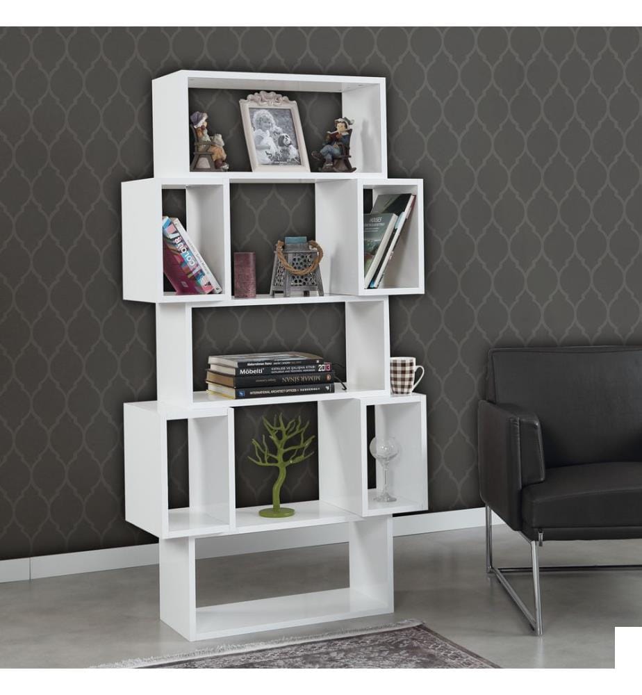 Brillant, Blanc, Librairie, 160X84X30 cm, Plaque De Particules Enrobée De Mélamine