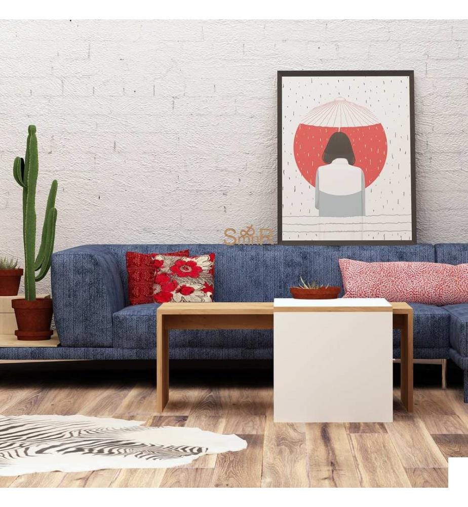 Chêne, Blanc, Tables Basses, 42X90X40 cm, Plaque De Particules Enrobée De Mélamine