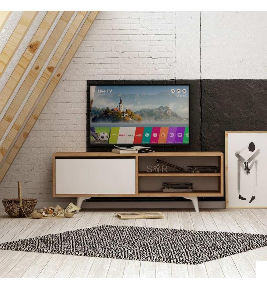 Chêne, Blanc, Armoires Tv, 47X120X35 cm, Plaque De Particules À Revêtement En Mélamine