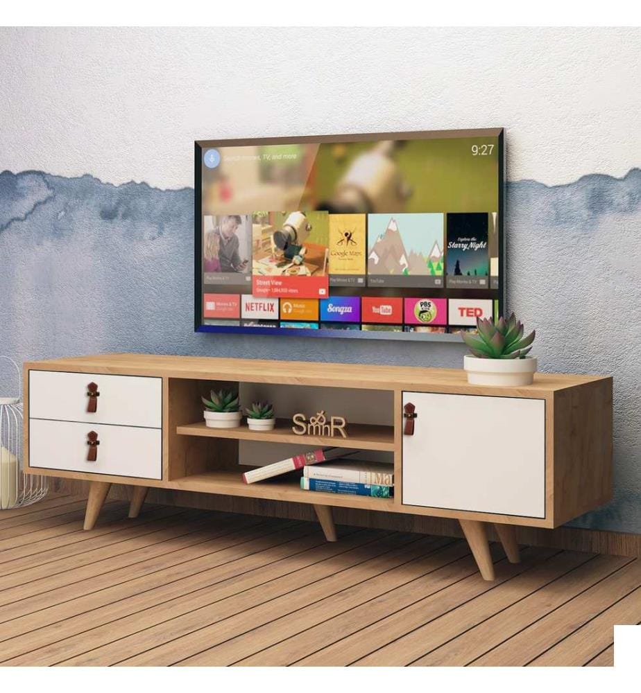 Chêne, Blanc, Armoires De Télévision, 53X120X40 cm, Plaque De Particules Enrobée De Mélamine