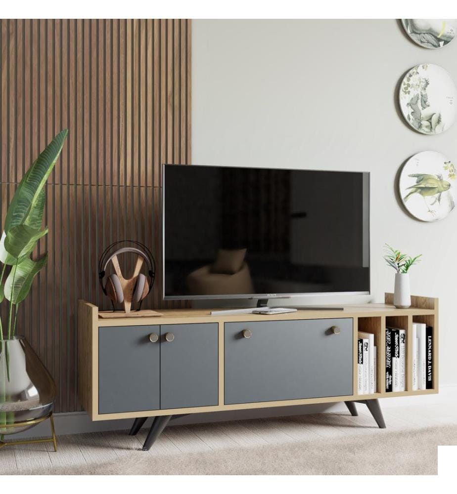 Anthracite, Couleur Chêne, Armoires Tv, 40X150X62 cm, Plaque De Particules Enrobée De Mélamine