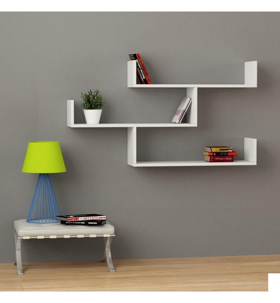 Blanc, Étagère Murale, 66,5X119X23 cm, Plaque De Particules Enrobée De Mélamine