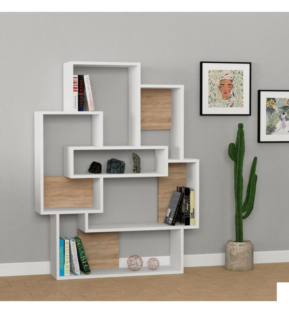 Bibliothèque, Blanc Oak, Plaque De Particules Recouvertes De Mélamine